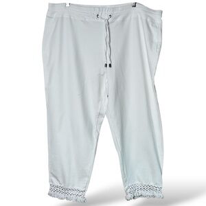ONQUE Stretch Cotton Knit Straight Leg Pants Crochet Trim Pull On Style US Sz 2X